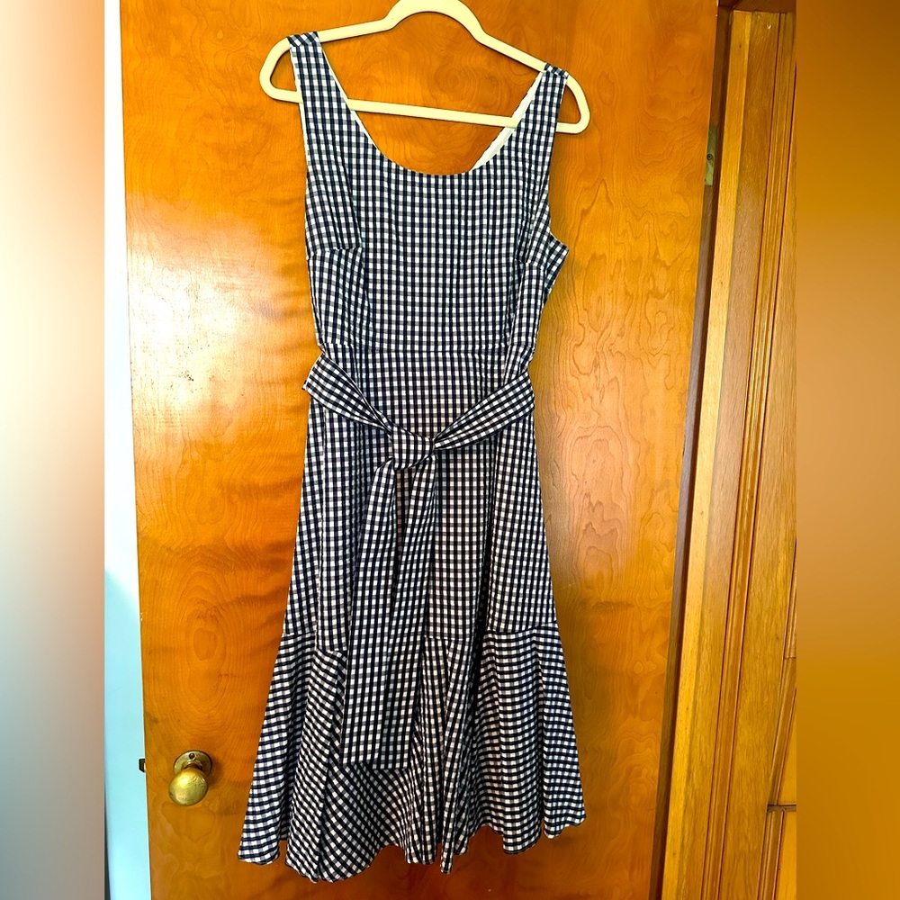 J.Crew Classic Navy and White Gingham Dress, Size 12